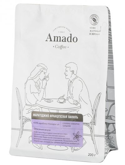 Кофе Amado Марагоджип Французская ваниль  в зернах 200 г.